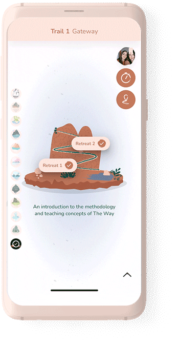 The Way App animated mobile phone mockup showing Retreat 6