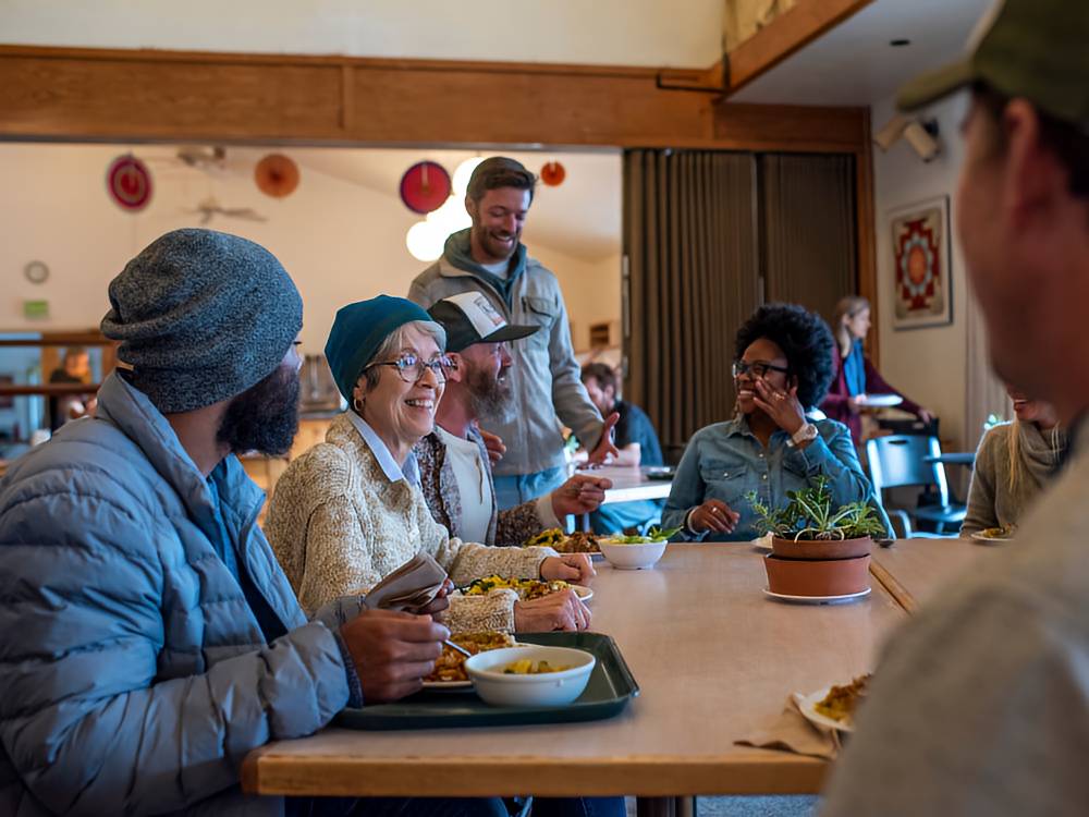 Dining with friends at the Mount Madonna Retreat Center