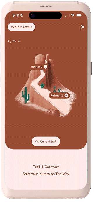 Mobile phone mockup showing the new trail aspects of The Way App